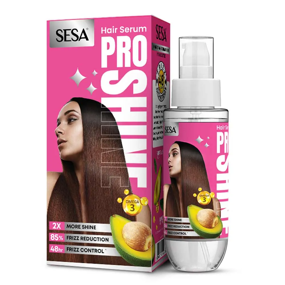 SESA Pro Shine Hair Serum For Women 2X Shine 48 hours Frizz Free For Dry Rough Hair, Smooth And Shiny With Omega 3 & Avocado, 20ml